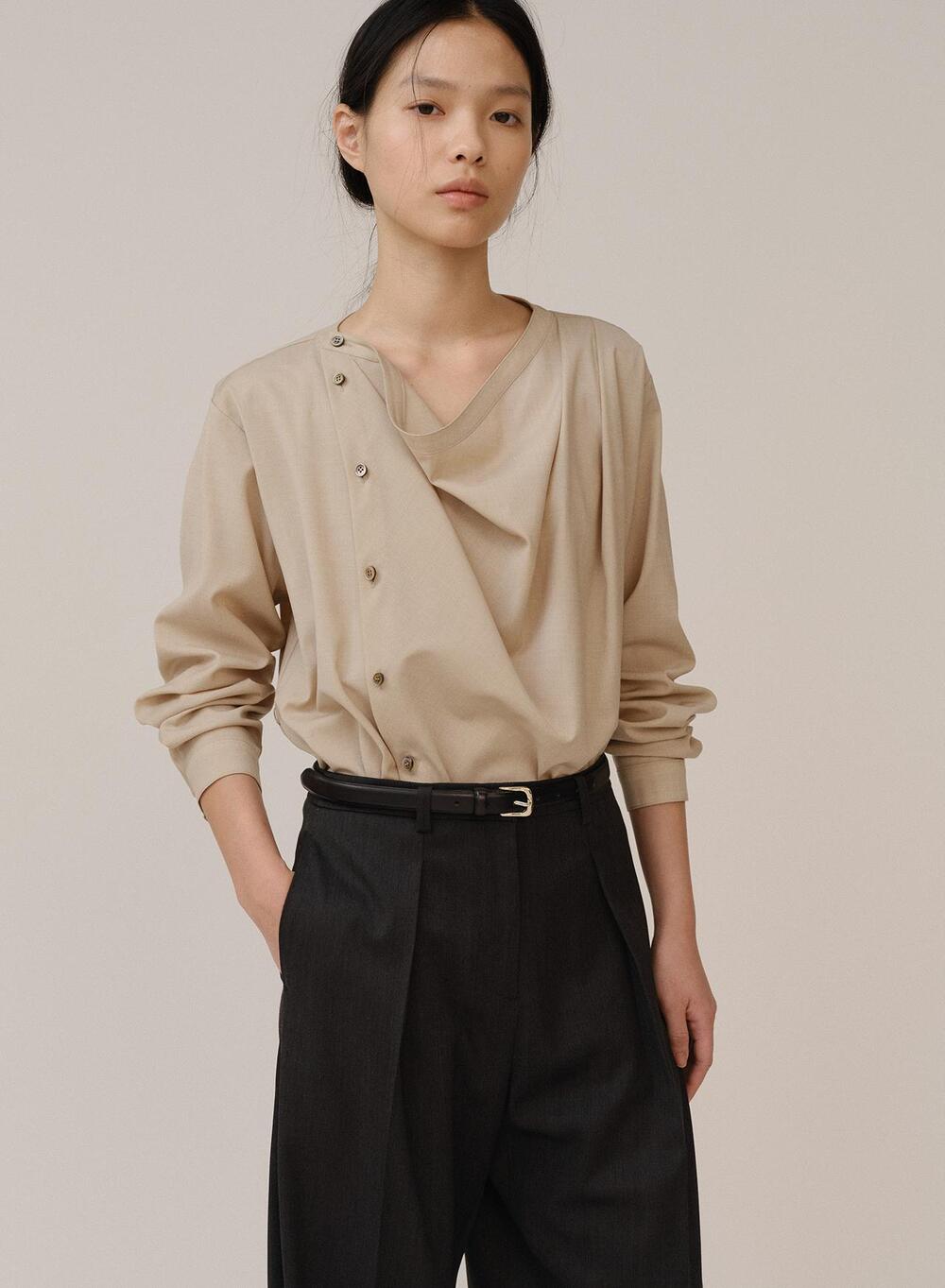 Kindersalmon Draped Allen Blouse Sand Beige (Merino Wool)