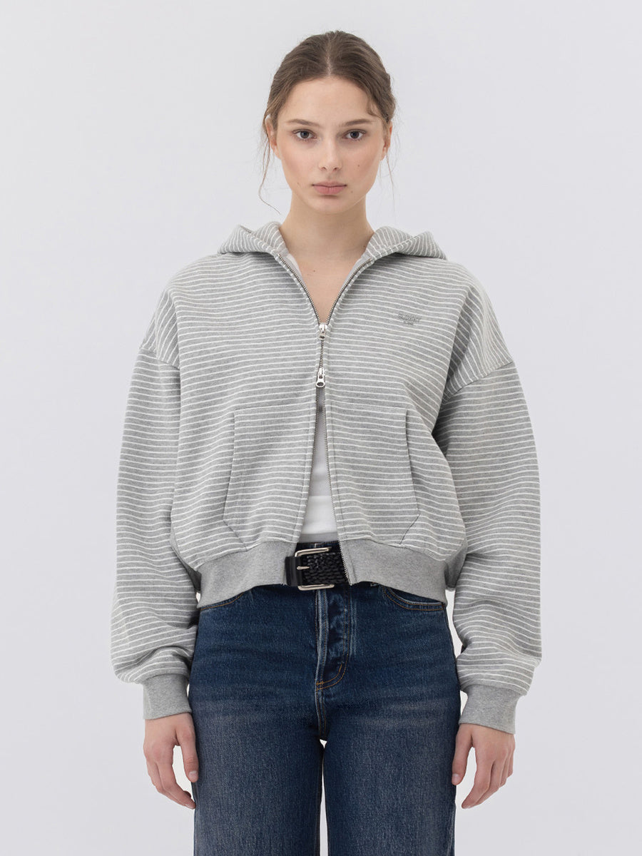 GLOWNY G Warm Core Stripe Zip Hoodie (Gray Stripe)