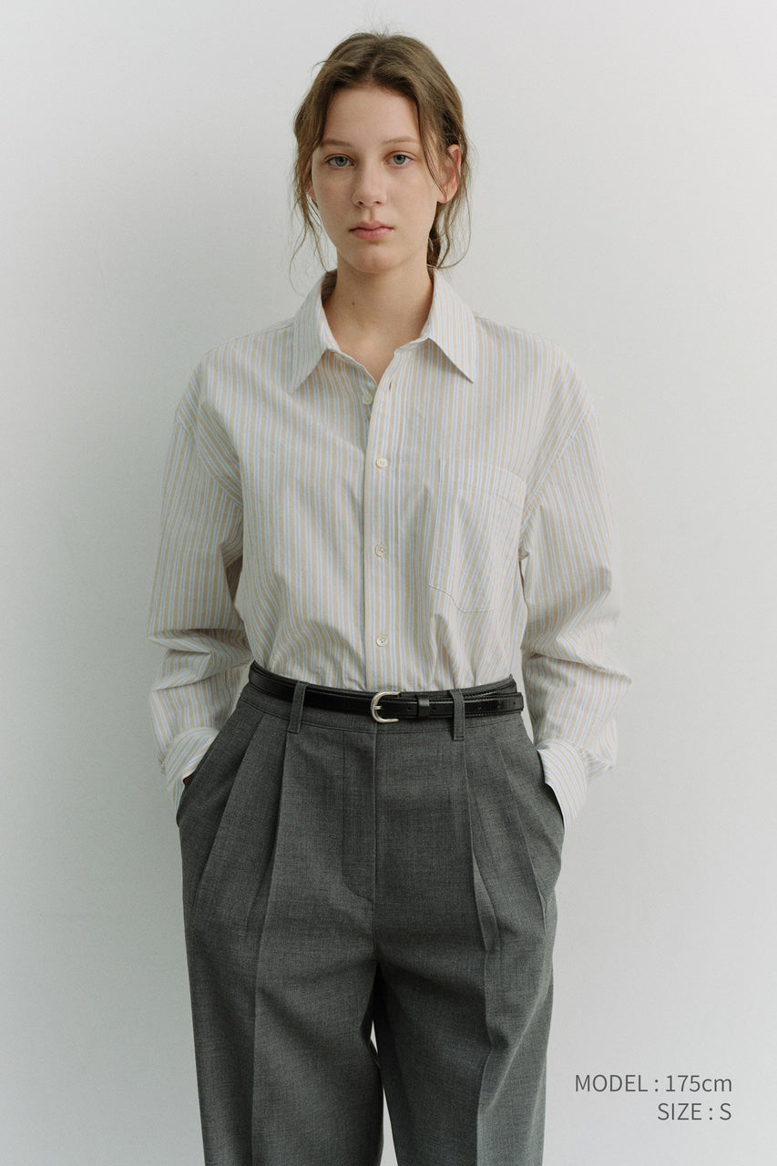 Dunst Unisex Oversized Striped Shirt Beige Stripe