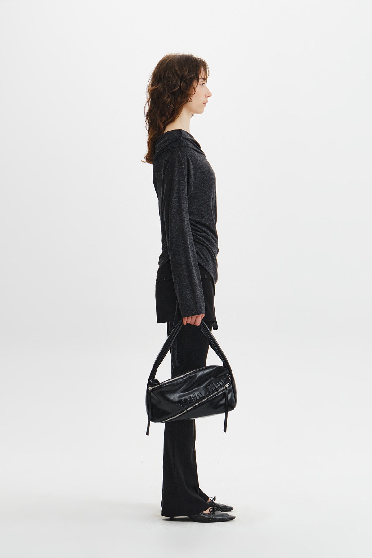 Matinkim Padded Diagonal Zipper Bag IN Black
