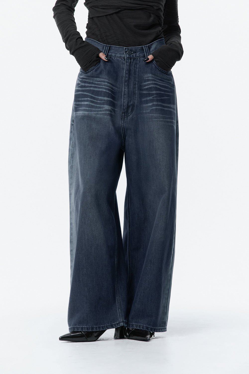 Treemingbird Side Washed Denim Pants Blue