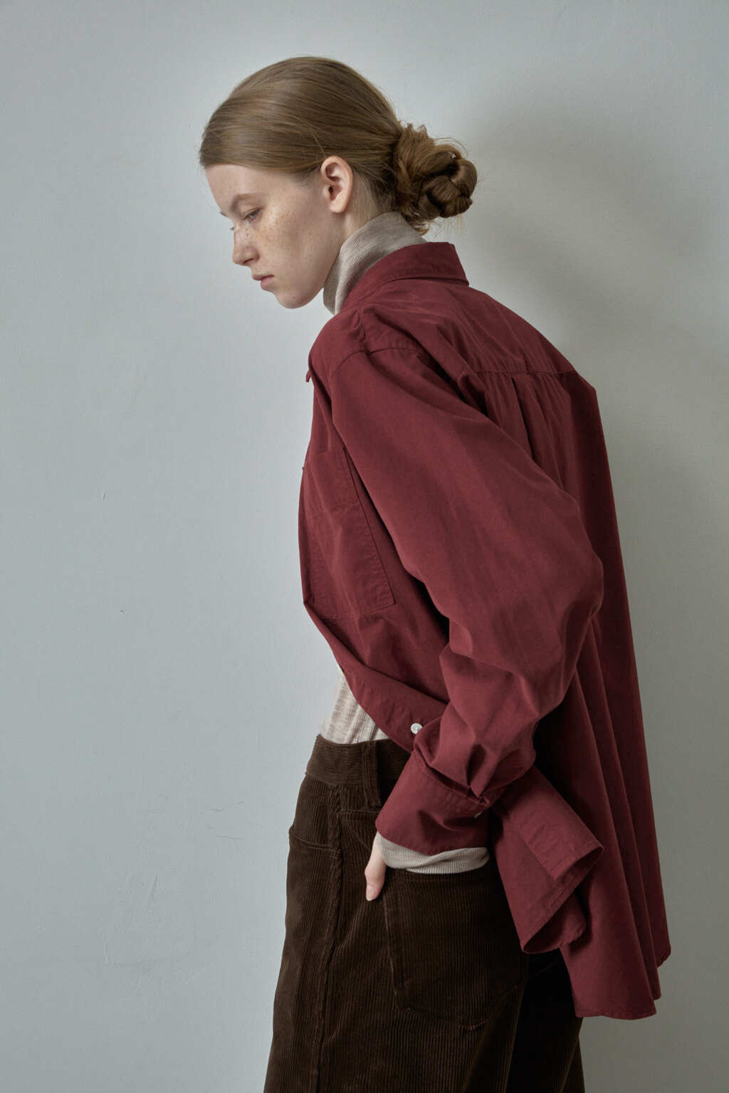 Facade Pattern Classic Peach Cotton Shirt burgundy