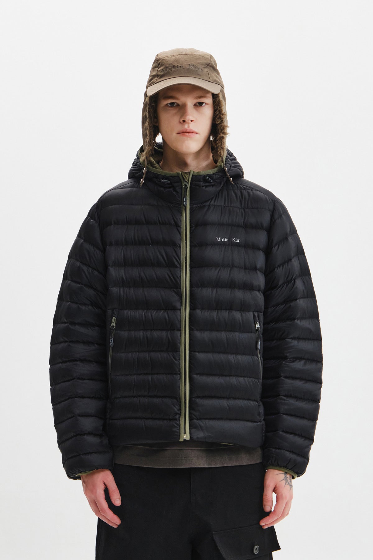 Matinkim Contrast Trim Light Down Hoody Jumper IN Black