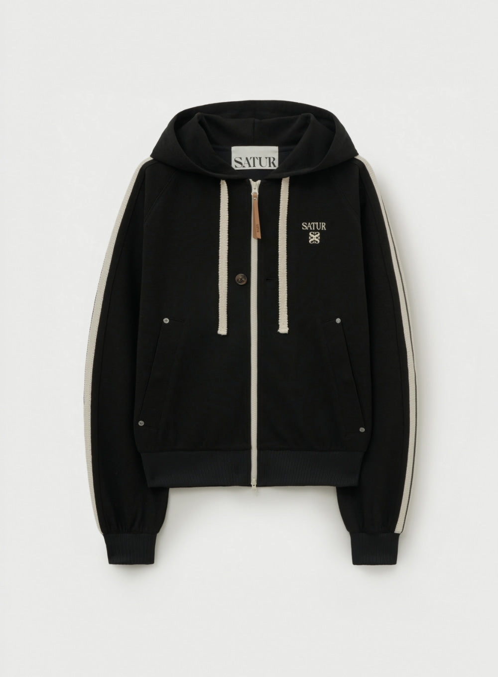 [satur] Lawton Loose Fit Hood Zip-up - Caviar Black