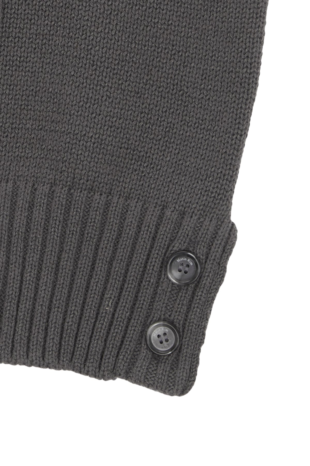 [matinkim] DAMAGE ROUND HALF CARDIGAN IN CHARCOAL