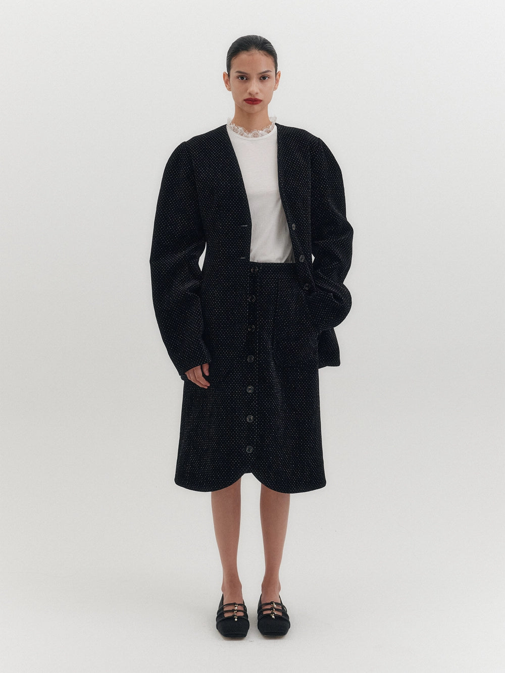 EENK Velvet Button Skirt - Black