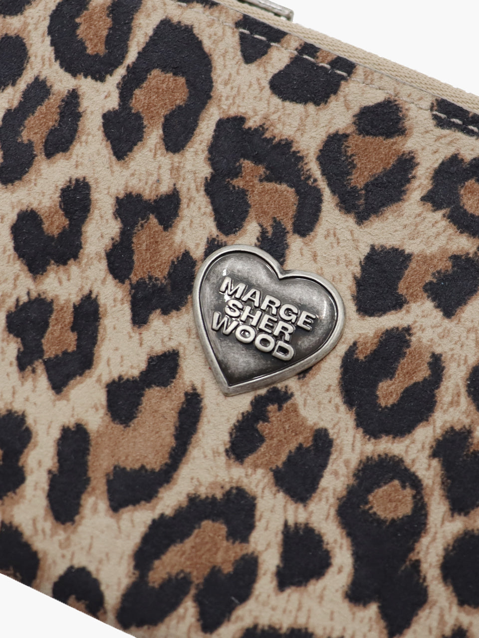 Margesherwood Heart Zipper Wallet Silver Logo cream leopard suede