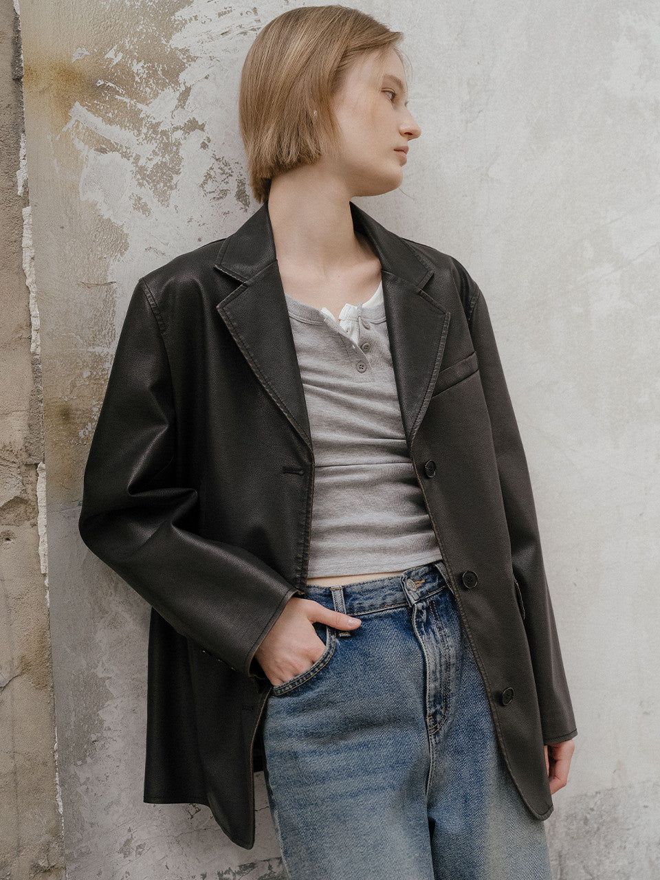 Tillidie Crack leather vintage jacket Brown