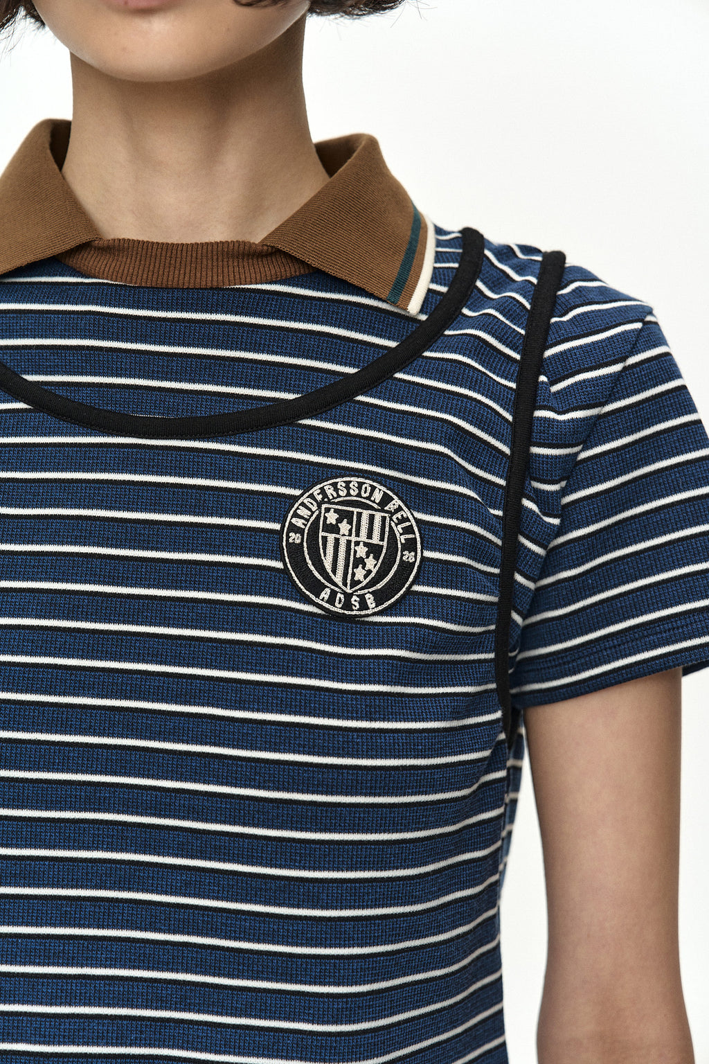 Andersson Bell Shirring Binding Stripe Collar Top