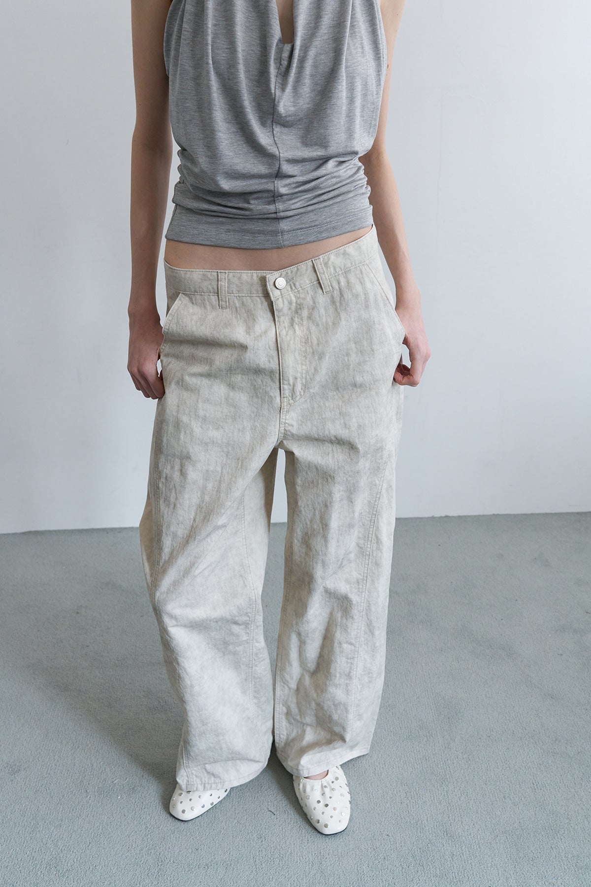 Overdueflair Vintage Curved Two Tone Denim Pants Water Cream