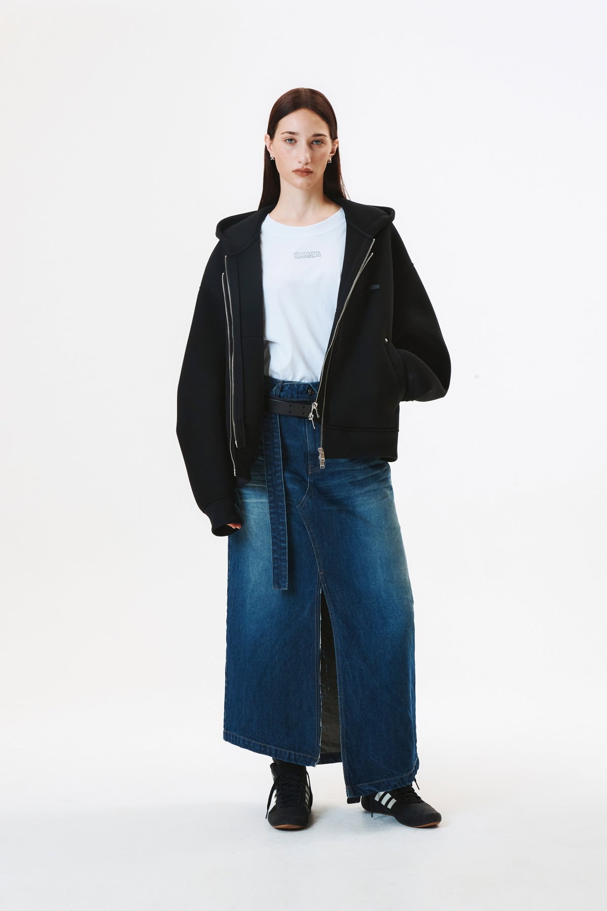 Matinkim Foldover Vintage Washed Denim Skirt IN Blue