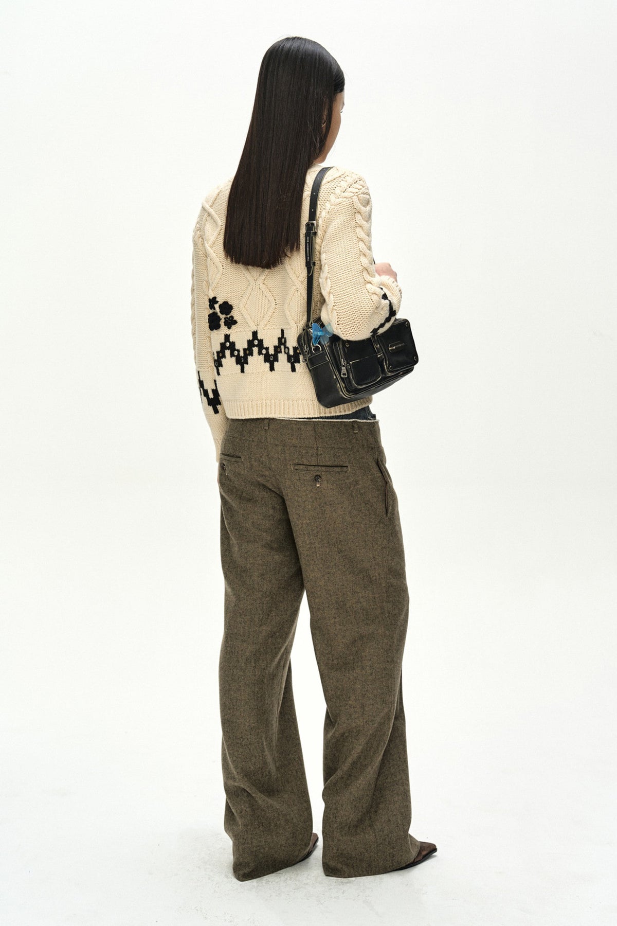 Andersson Bell Denim-Waist Herringbone Trousers