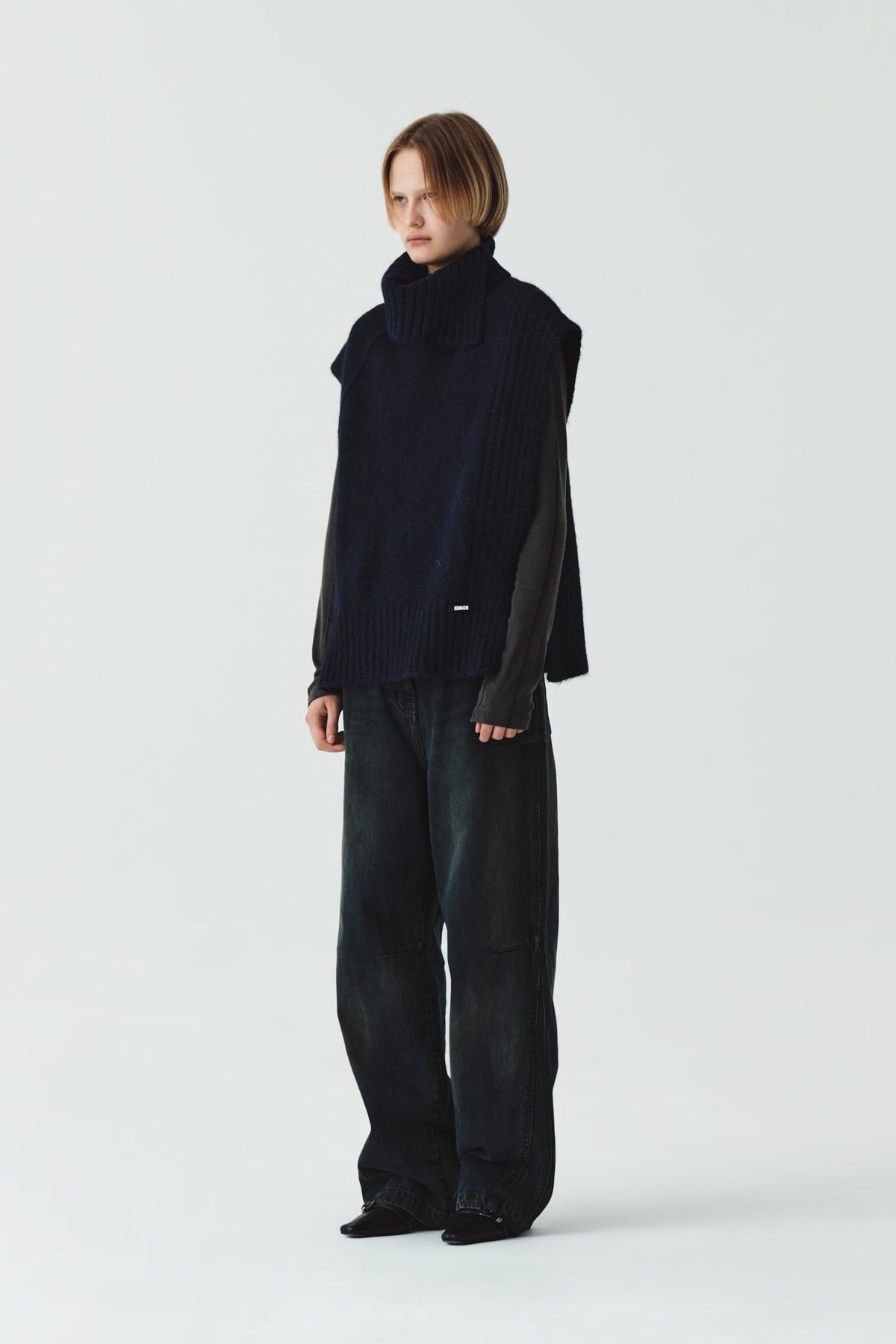 Matinkim High Neck Wool Knit Vest IN Navy