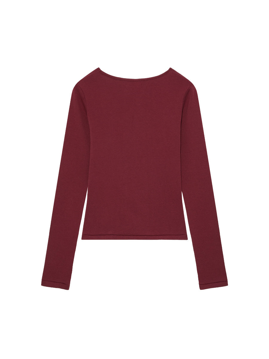 GLOWNY G Charm V-Neck Long Sleeve (Wine)