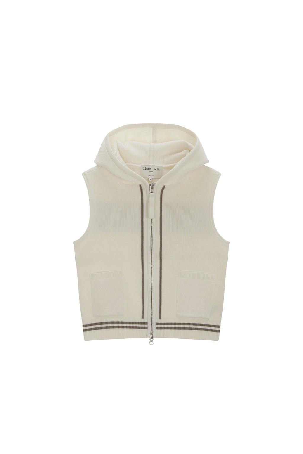 [matinkim] HOODY LOGO KNIT VEST FOR WOMEN IN IVORY