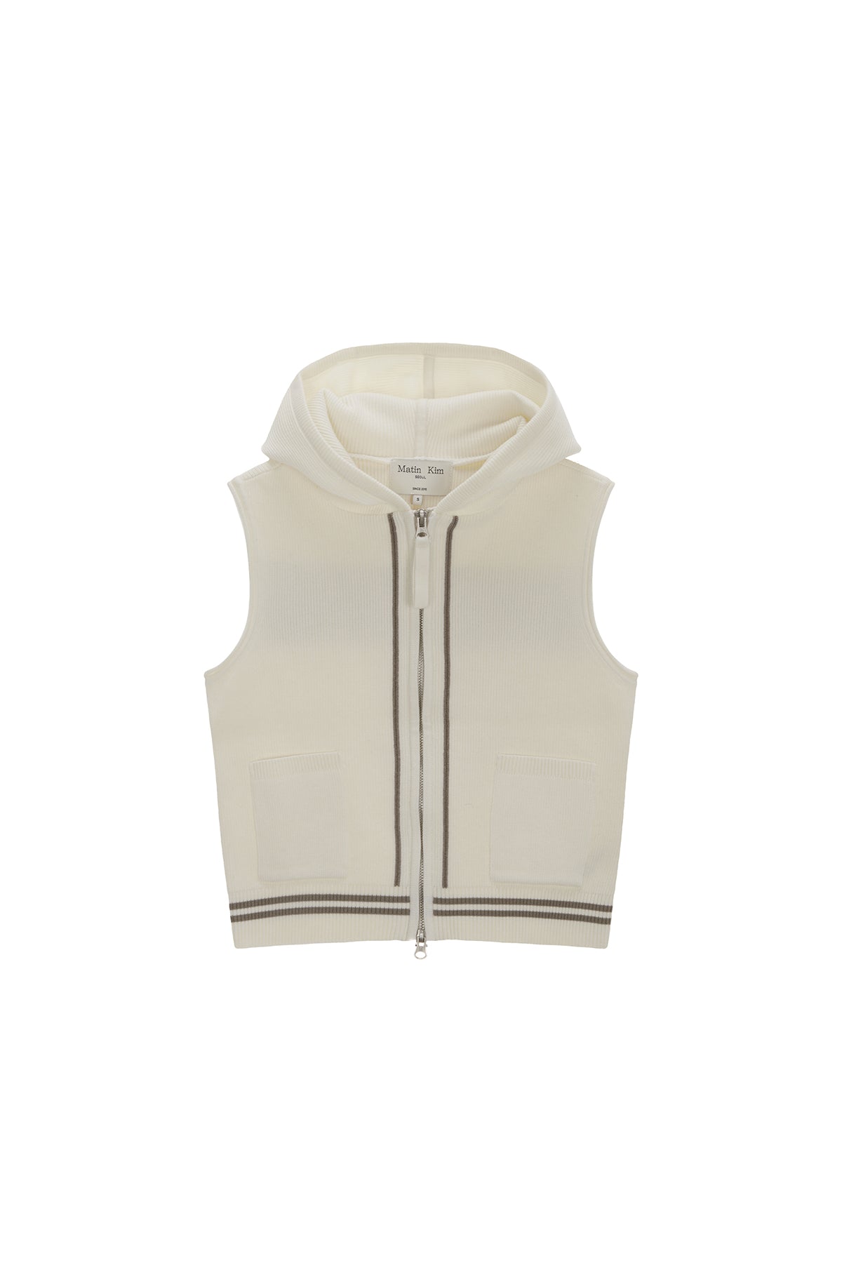 [matinkim] HOODY LOGO KNIT VEST FOR WOMEN IN IVORY