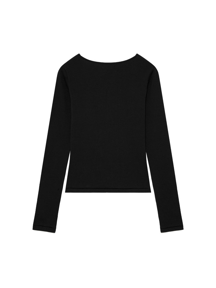 GLOWNY G Charm V-Neck Long Sleeve (Black)