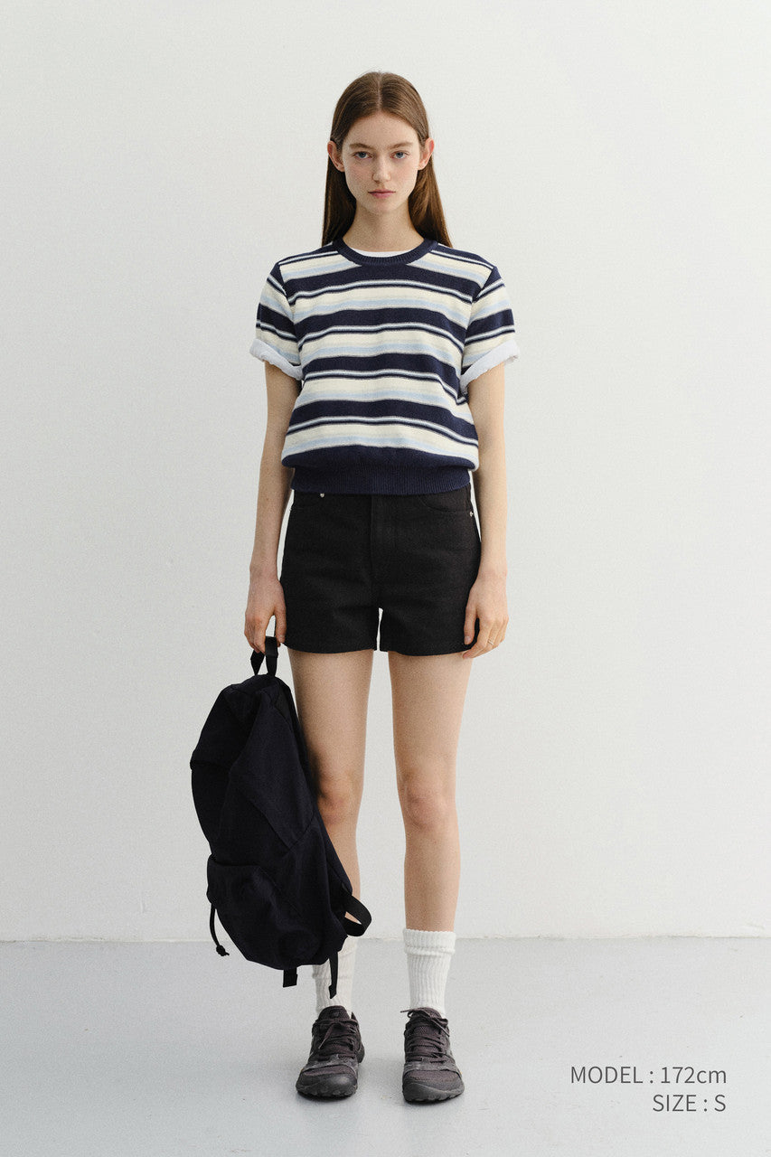 Dunst Unisex Striped Crewneck Knit Navy Cream