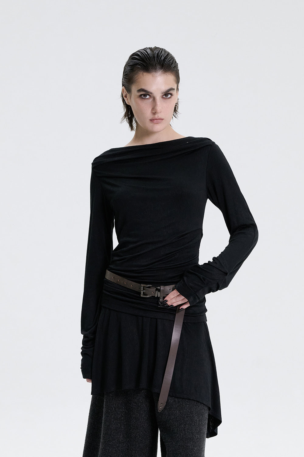 Treemingbird Draped Jersey Long Sleeve Black