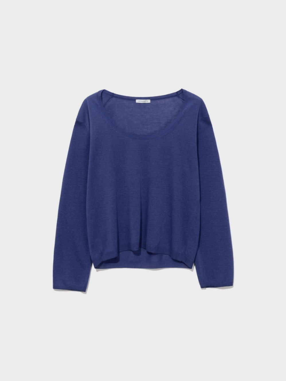 Low Classic Sheer Linen Blended Deep U-Neck Sweater Ocean Blue