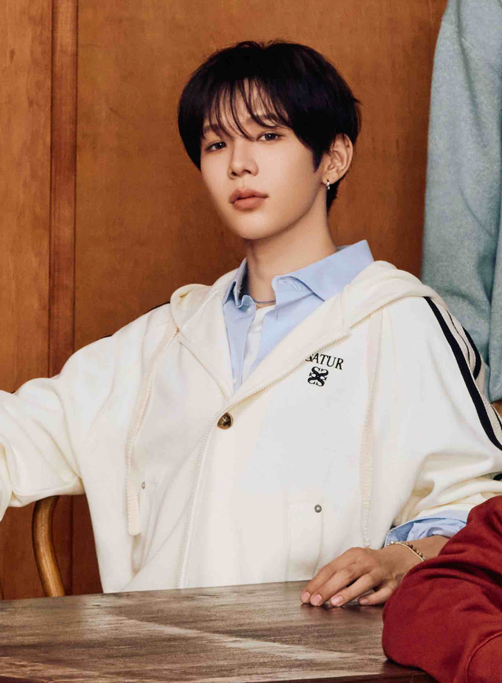 [satur] Lawton Loose Fit Hood Zip-up - Cream Black