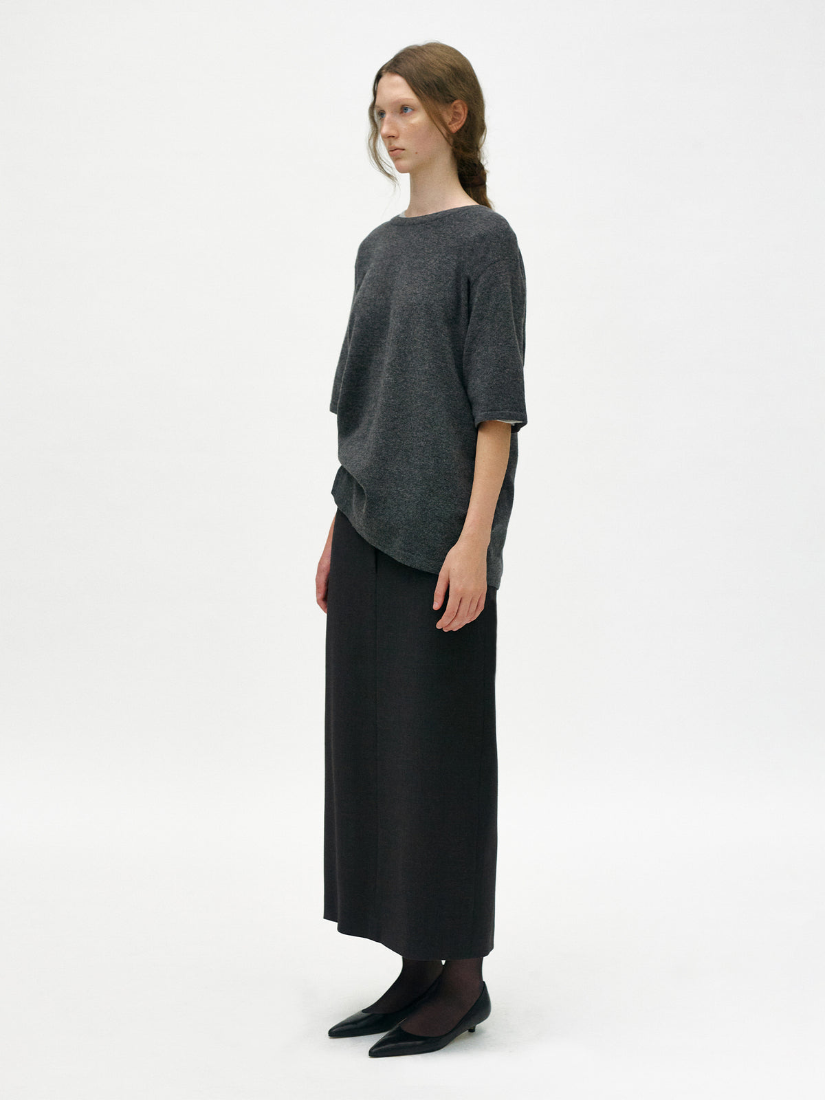 Nothing Written Short wool sleeve knit (Pencil gray) (Pre-order, ships from Nov 4)