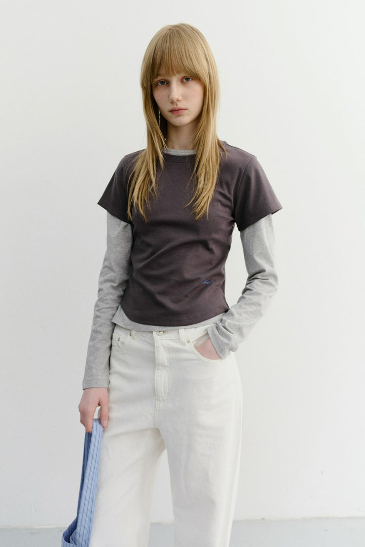 Dunst Curved Hem Slim Top Washed Charcoal Grey