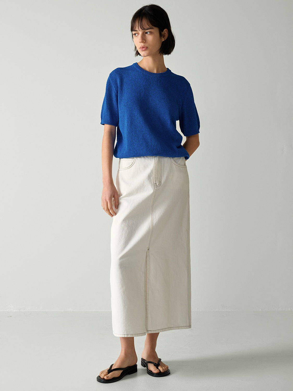 Facade Pattern Classic Denim Skirt off white