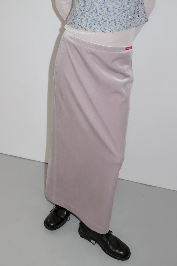 Overdueflair Velvet Long Skirt Silver