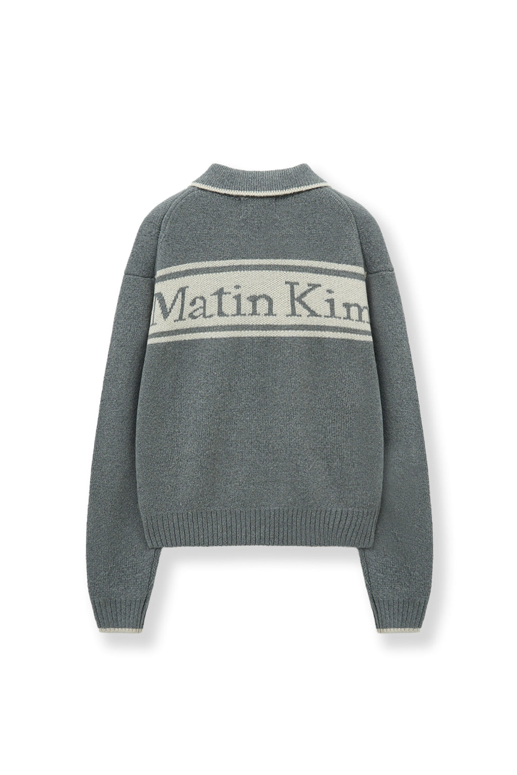 [matinkim] BACK LOGO COLLAR KNIT TOP FOR WOMEN IN GREY