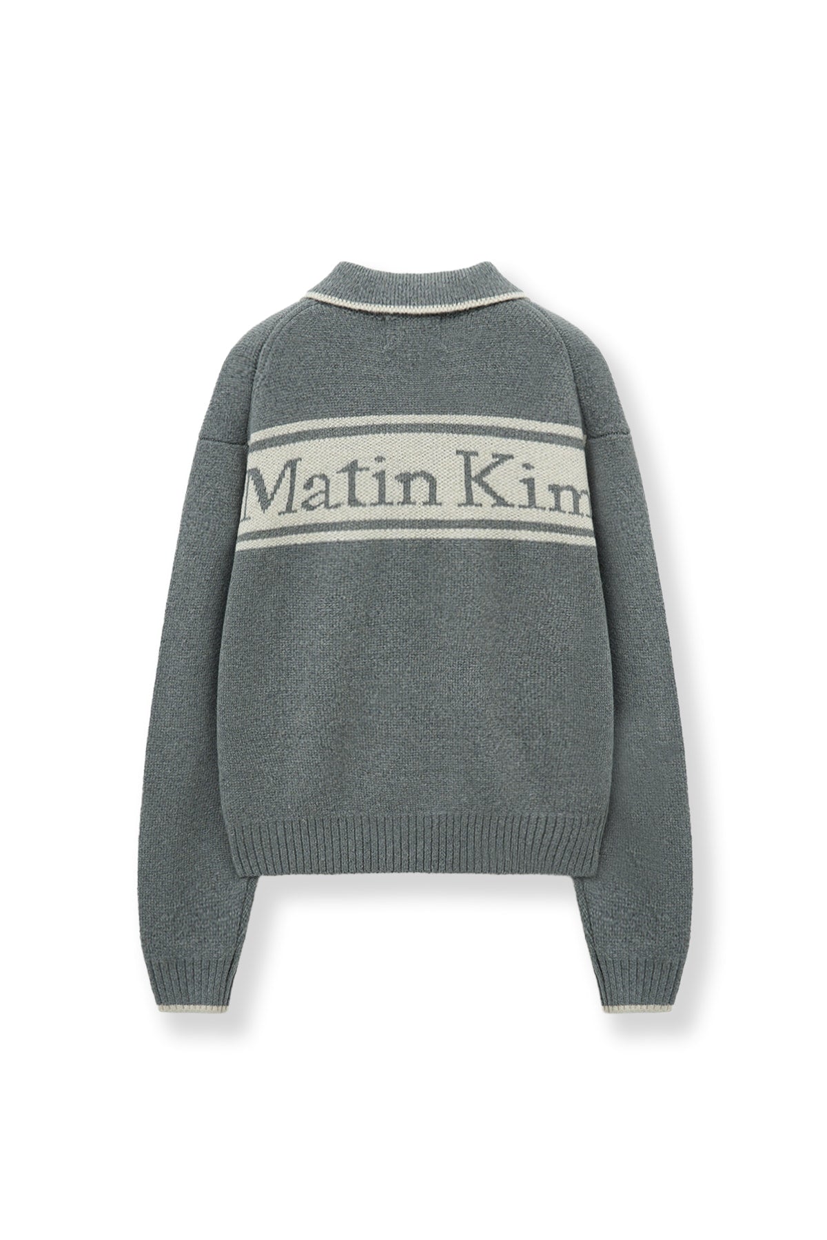 [matinkim] BACK LOGO COLLAR KNIT TOP FOR WOMEN IN GREY