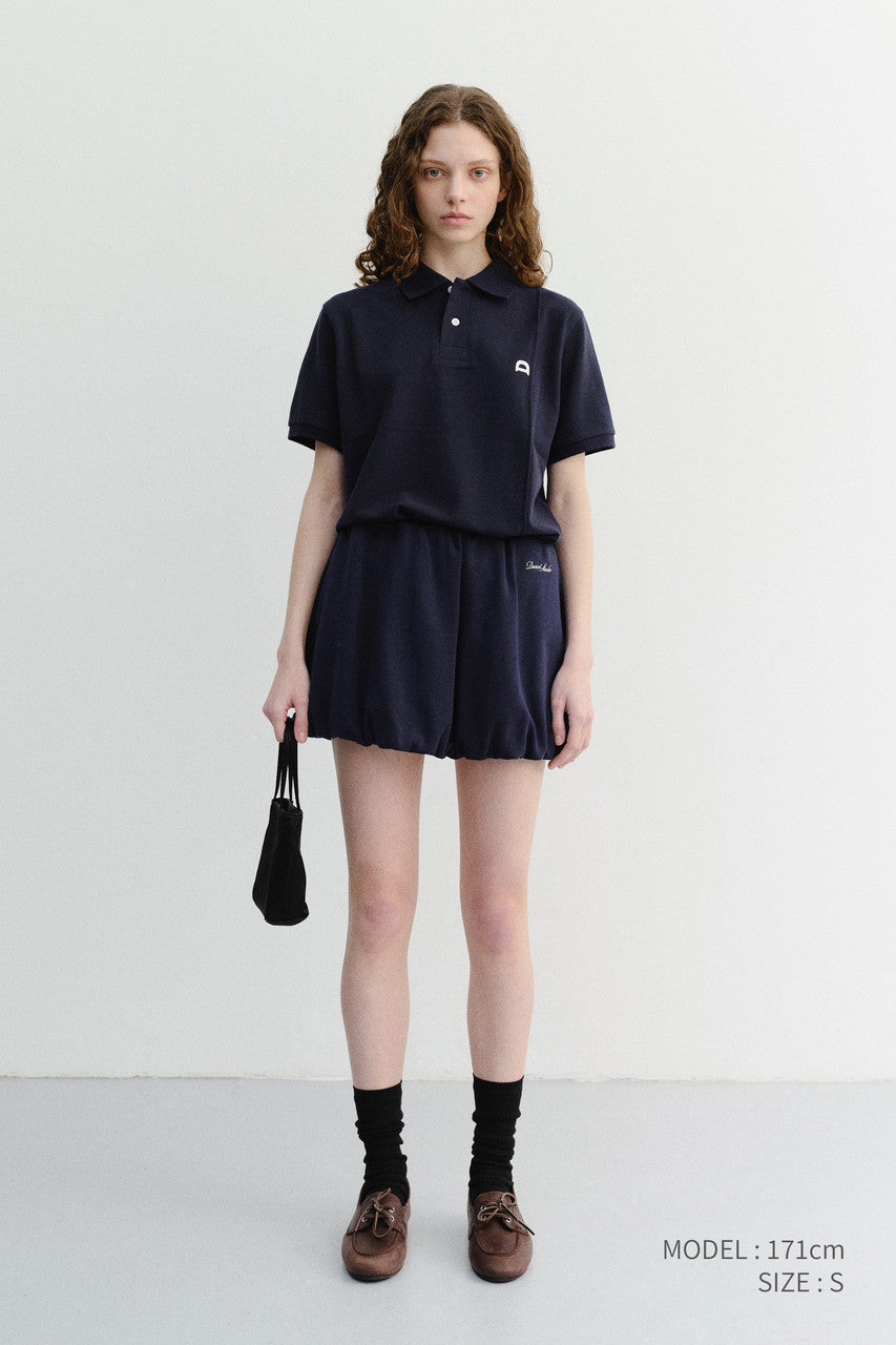 Dunst Unisex Leather Logo Polo Shirt Navy