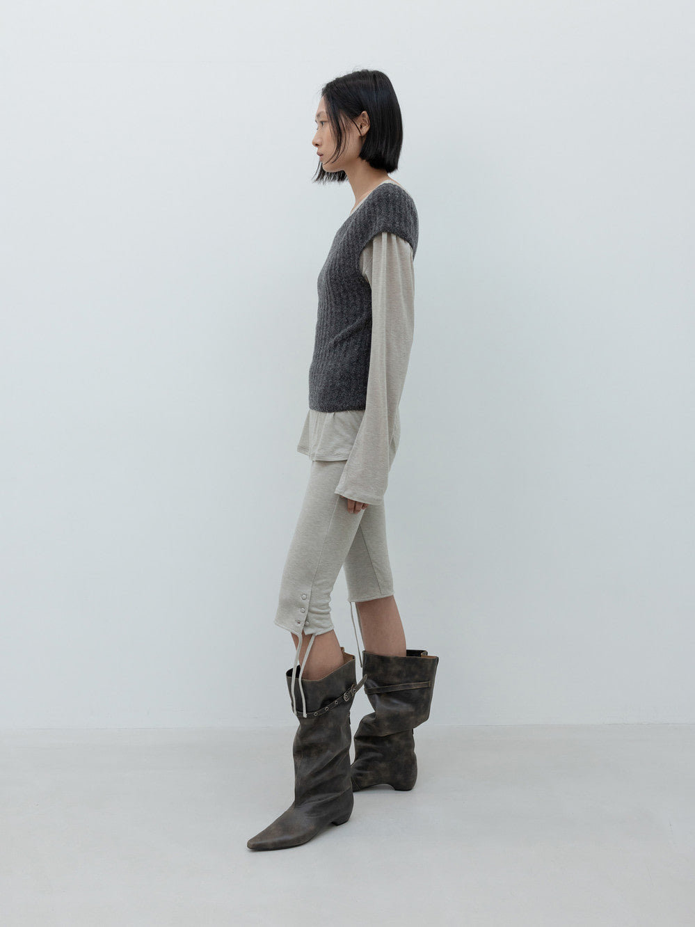 Low Classic Off-Shoulder Wool Knit Charcoal