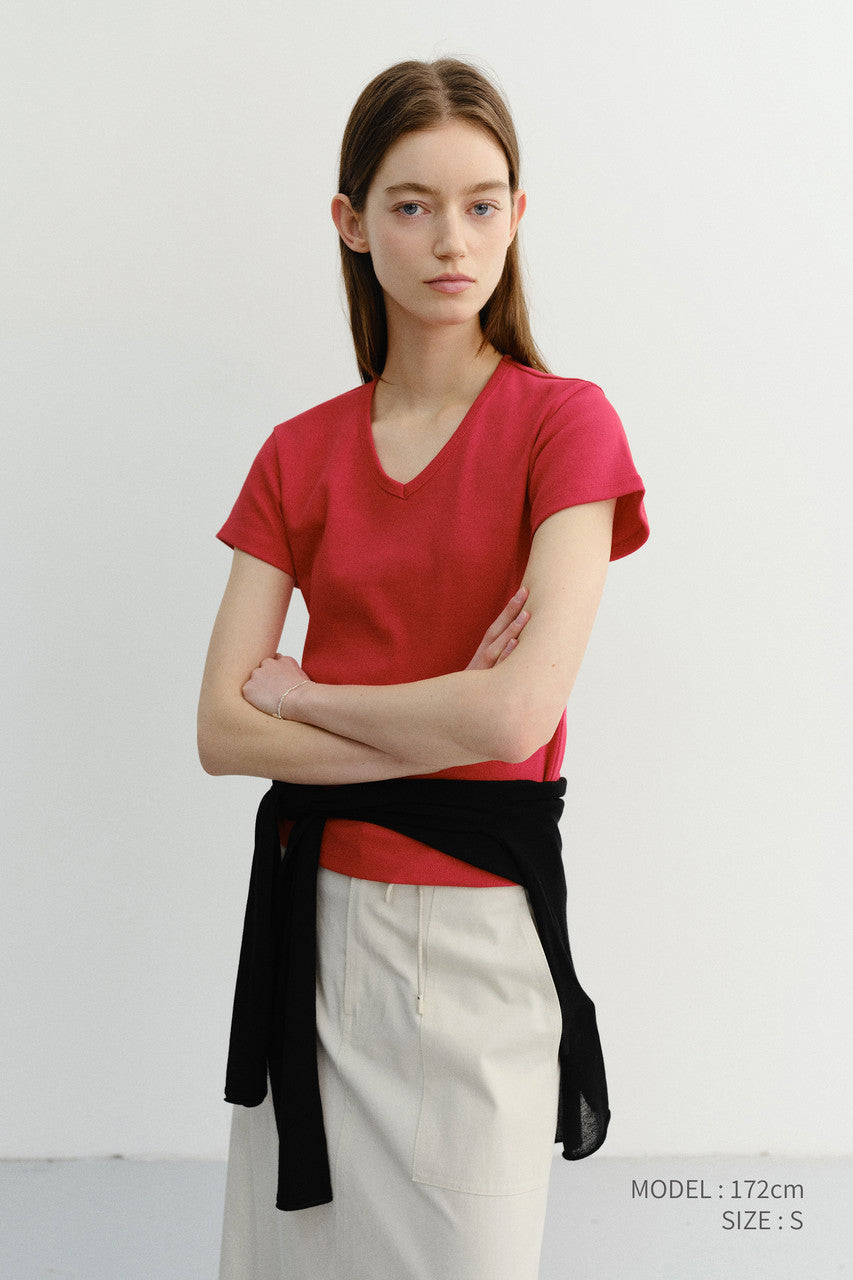 Dunst V-Neck Slim Top Red