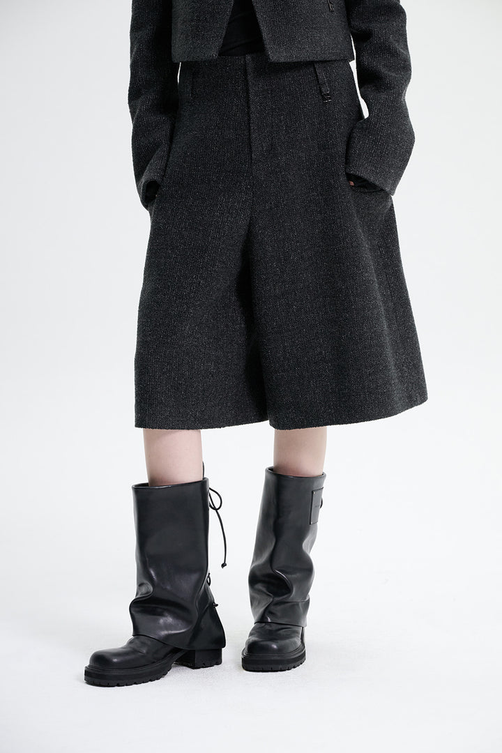 Treemingbird Crop Tweed Set-up Pants Charcoal