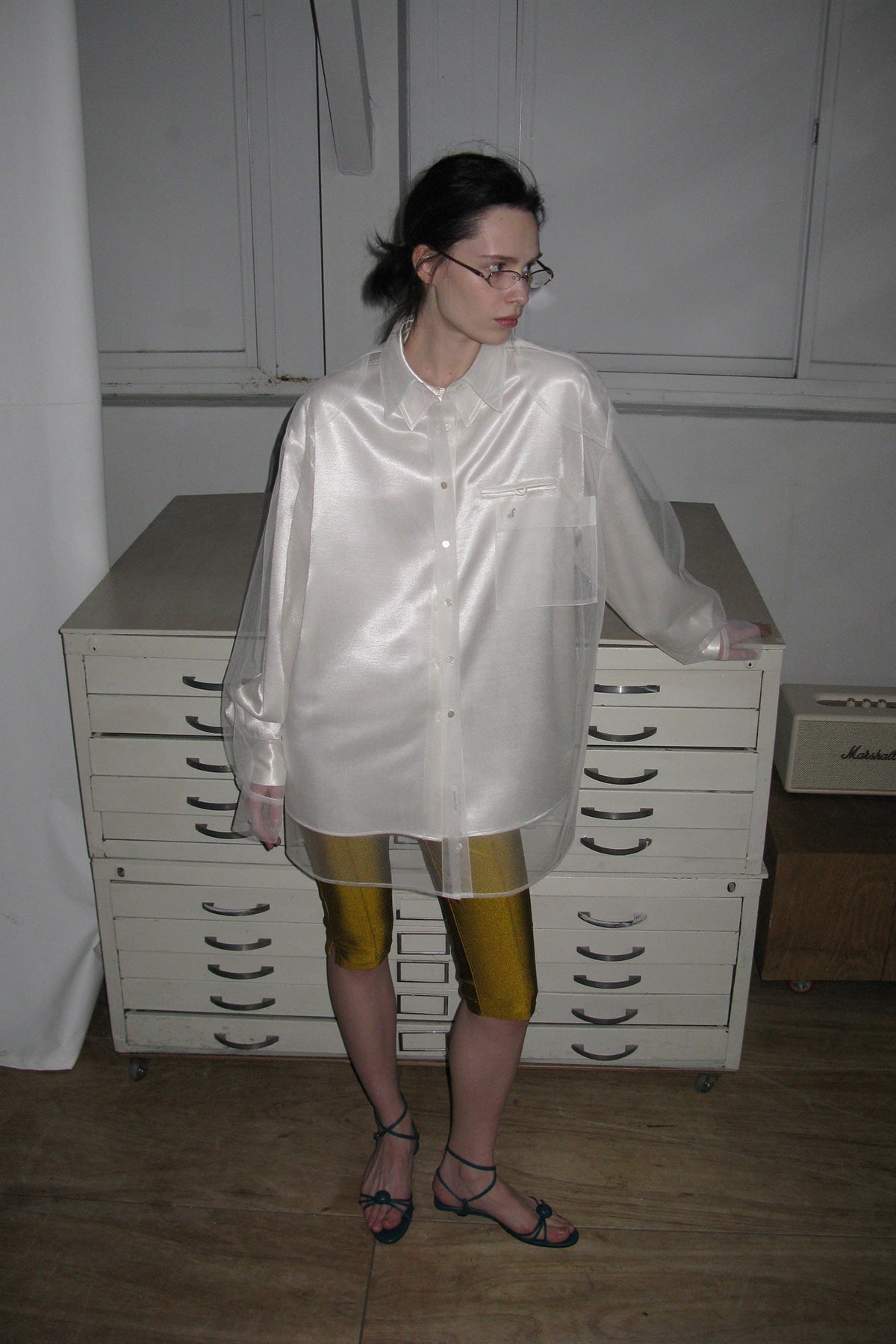 Overdueflair Mesh Oversized Shirt Ivory