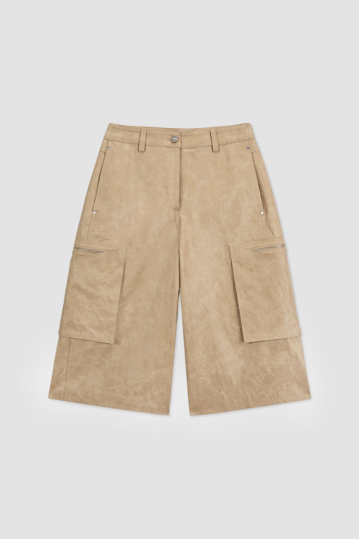 Matinkim Pocket Point Leather Bermuda Pants IN Beige