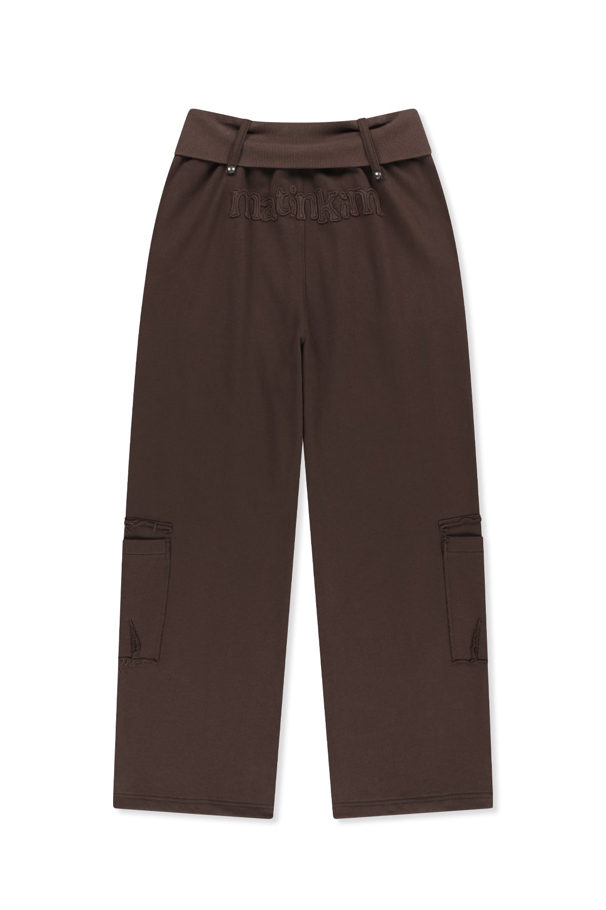 Matinkim Mixed Waffle Foldover Waist Jersey Pants IN Brown