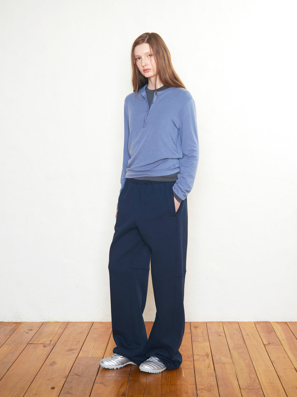 Low Classic Henry Neck Wool Jersey Warm T-Shirt Blue
