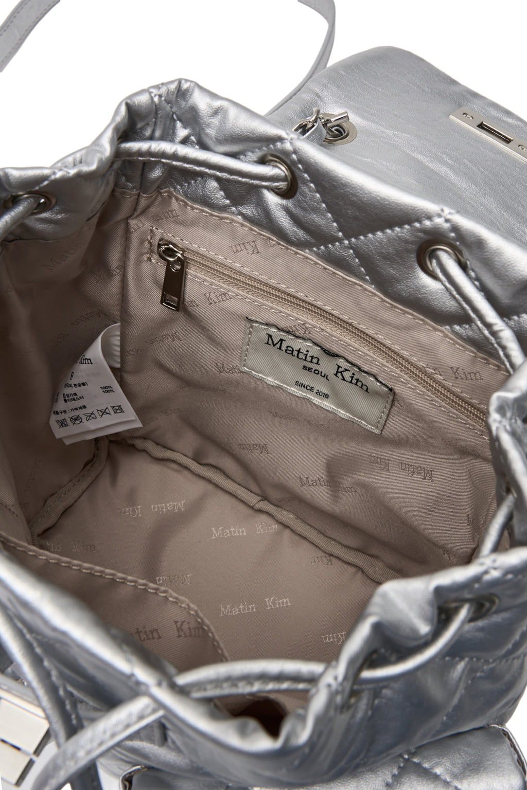 Matinkim Double Pocket Quilting Mini Backpack IN Silver