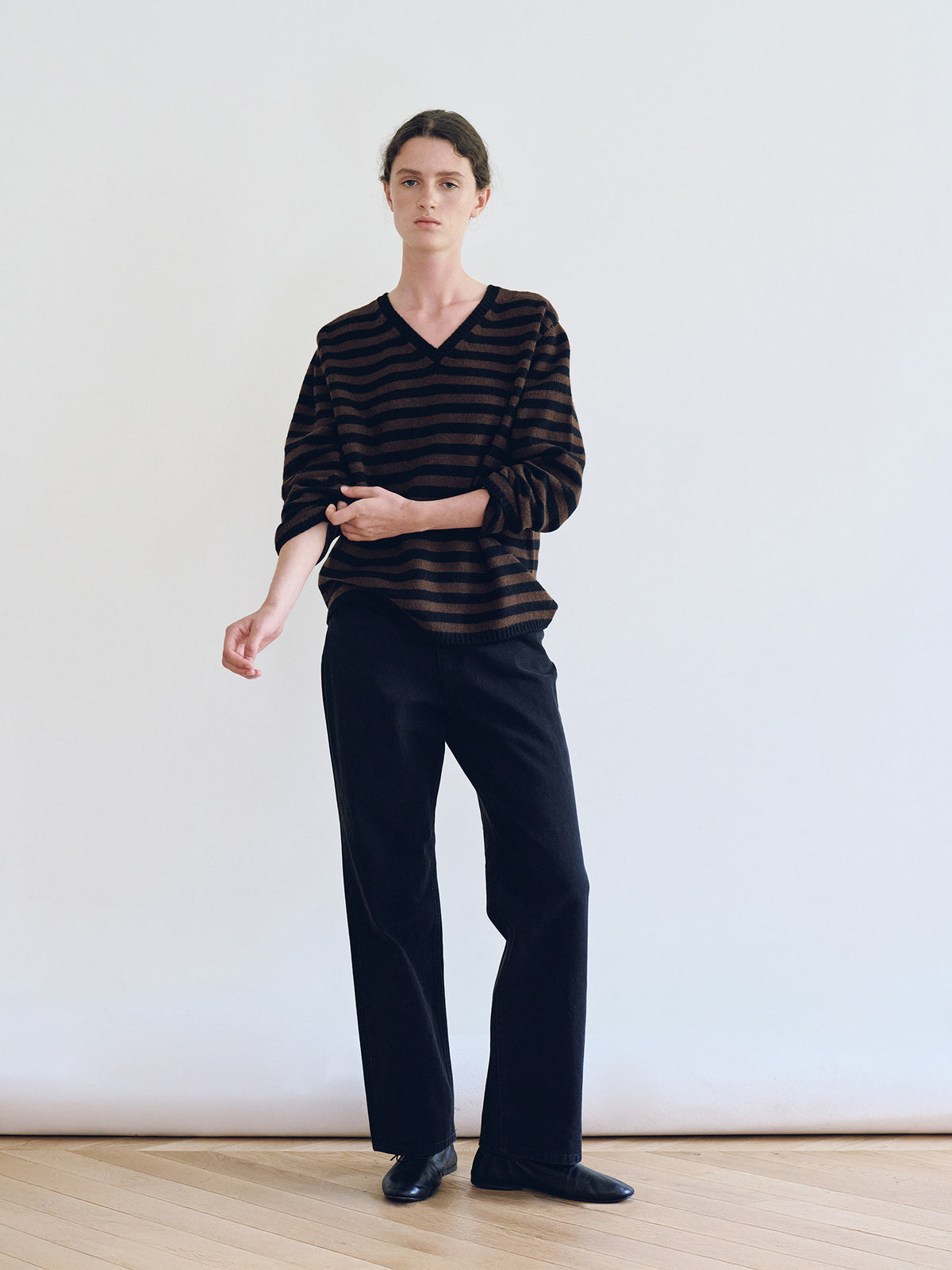 Nothing Written Molly V-Neck Pullover (Brown Stripe)