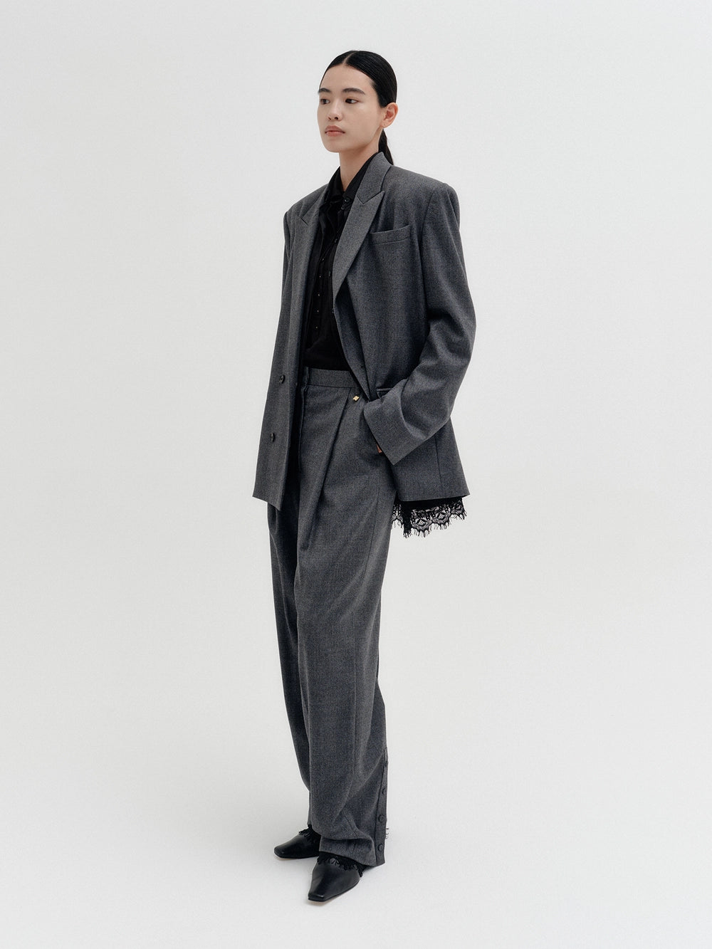 EENK Split Back Lace Panel Jacket - Melange Gray