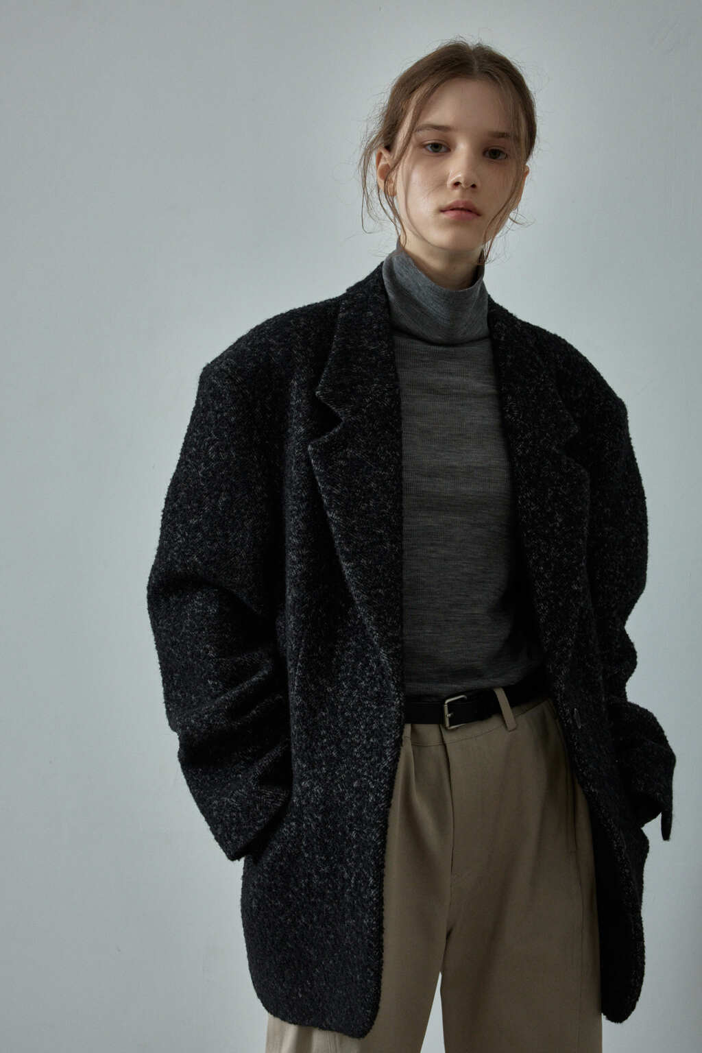 Facade Pattern Herringbone Blazer Coat black