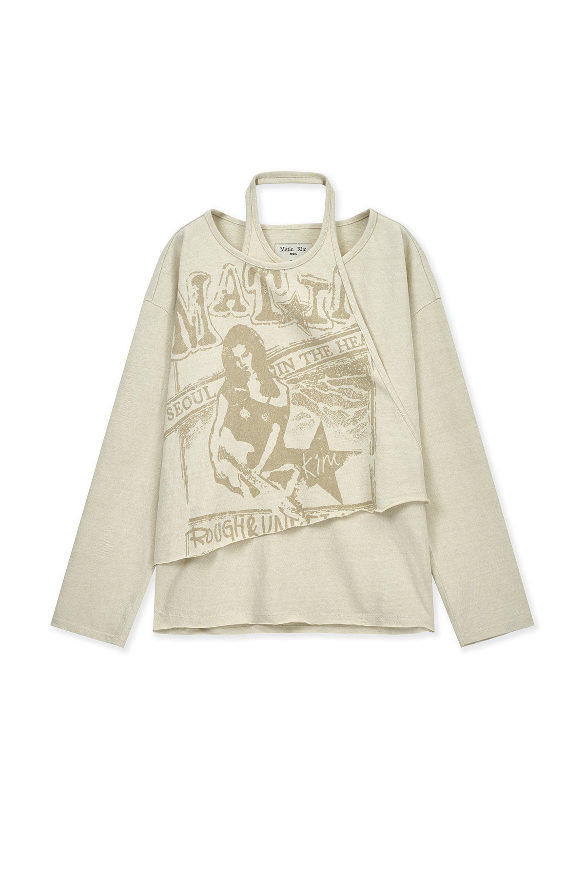 [matinkim] VINTAGE GRAPHIC LAYERED TOP IN BEIGE