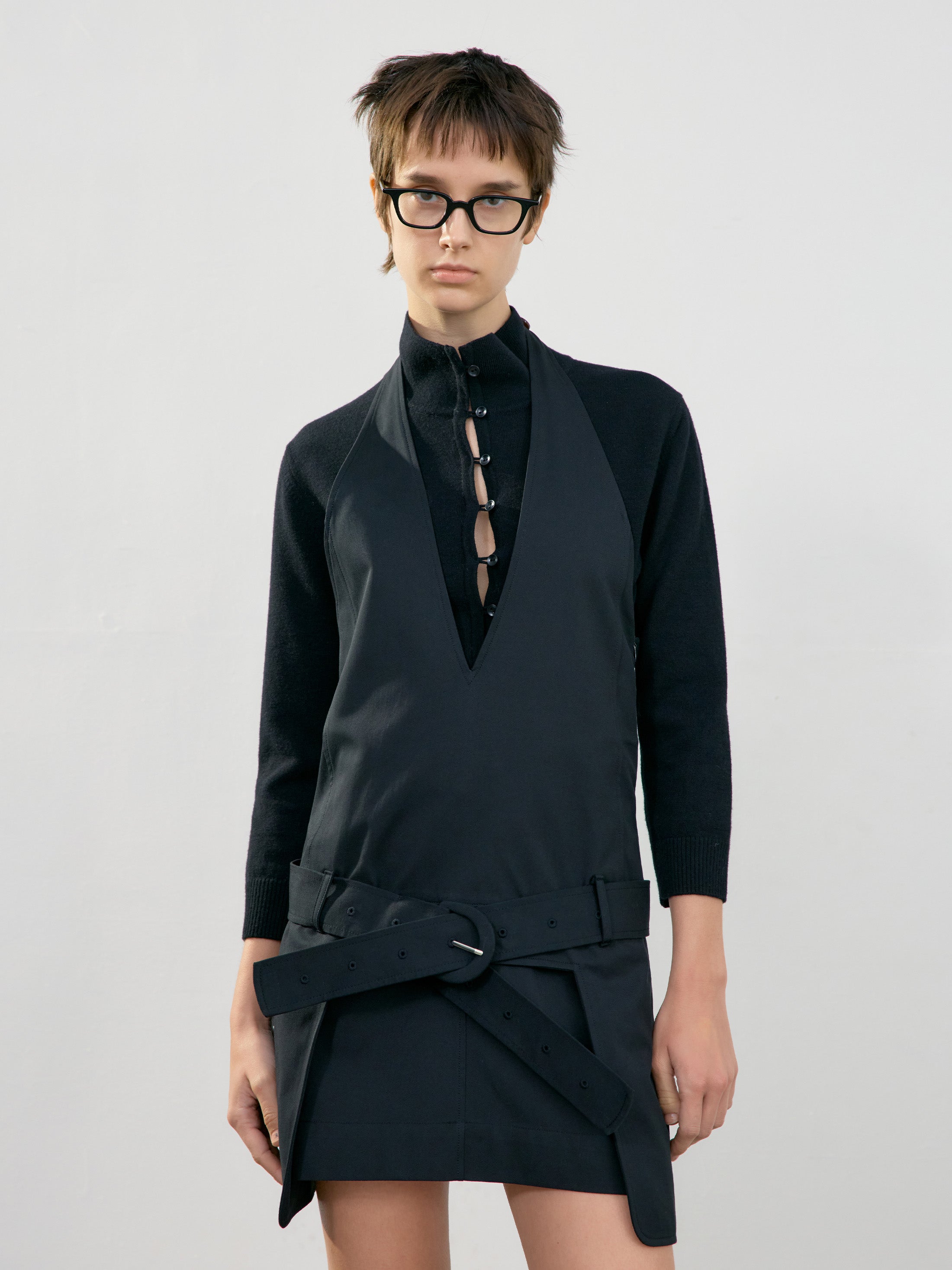 Low Classic Halter Mini Dress in Black, showcasing modern Korean designer fashion.