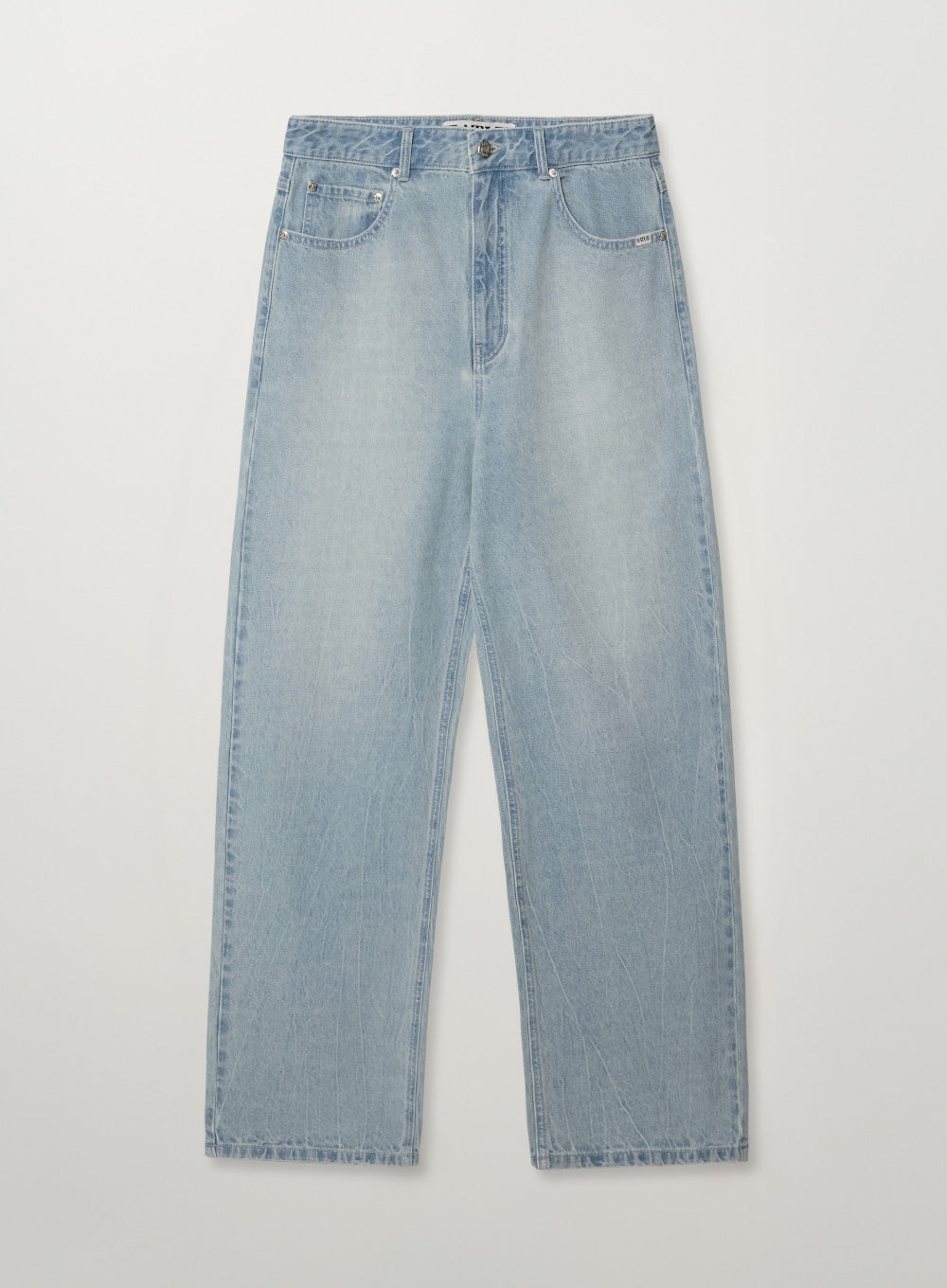 Satur Wrinkle Washed Denim Pants - Light Blue