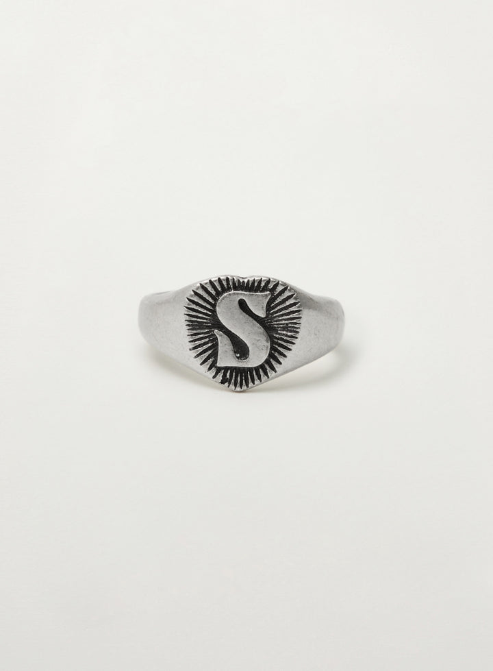 Satur S Logo Heart Signet Ring - Silver