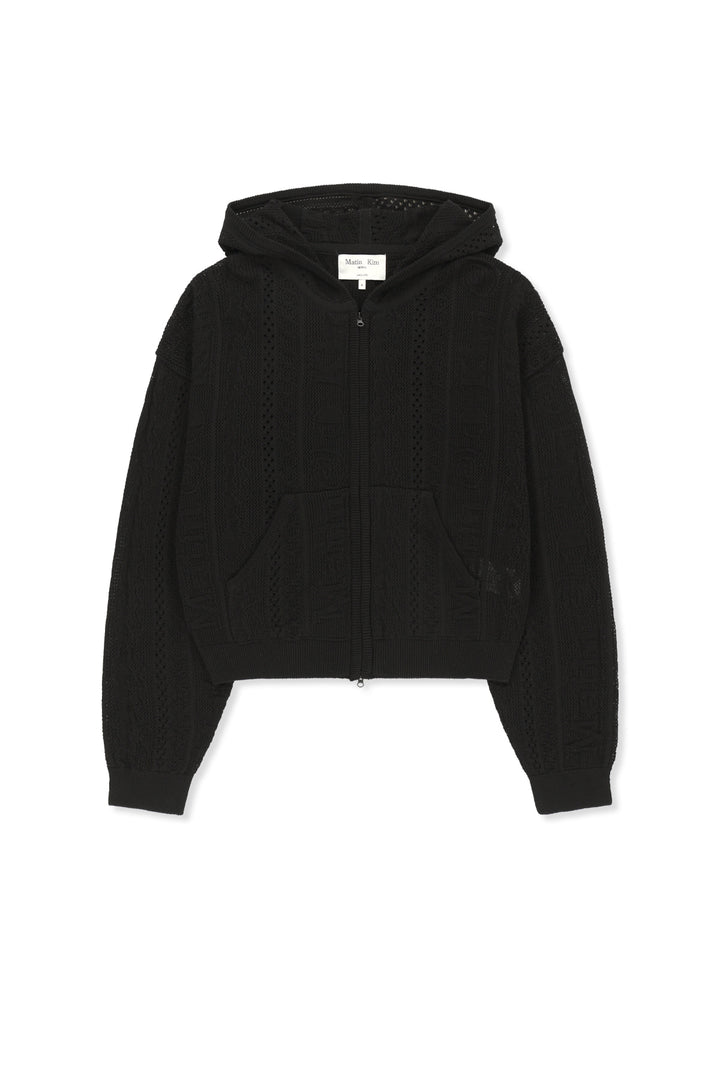 Matinkim Mesh Logo Knit Hoody Zip UP IN Black