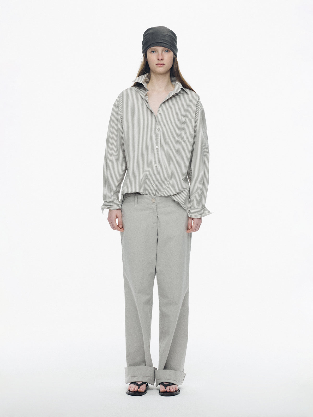 Nothing Written Monday cotton shirt (Gray stripe, W)