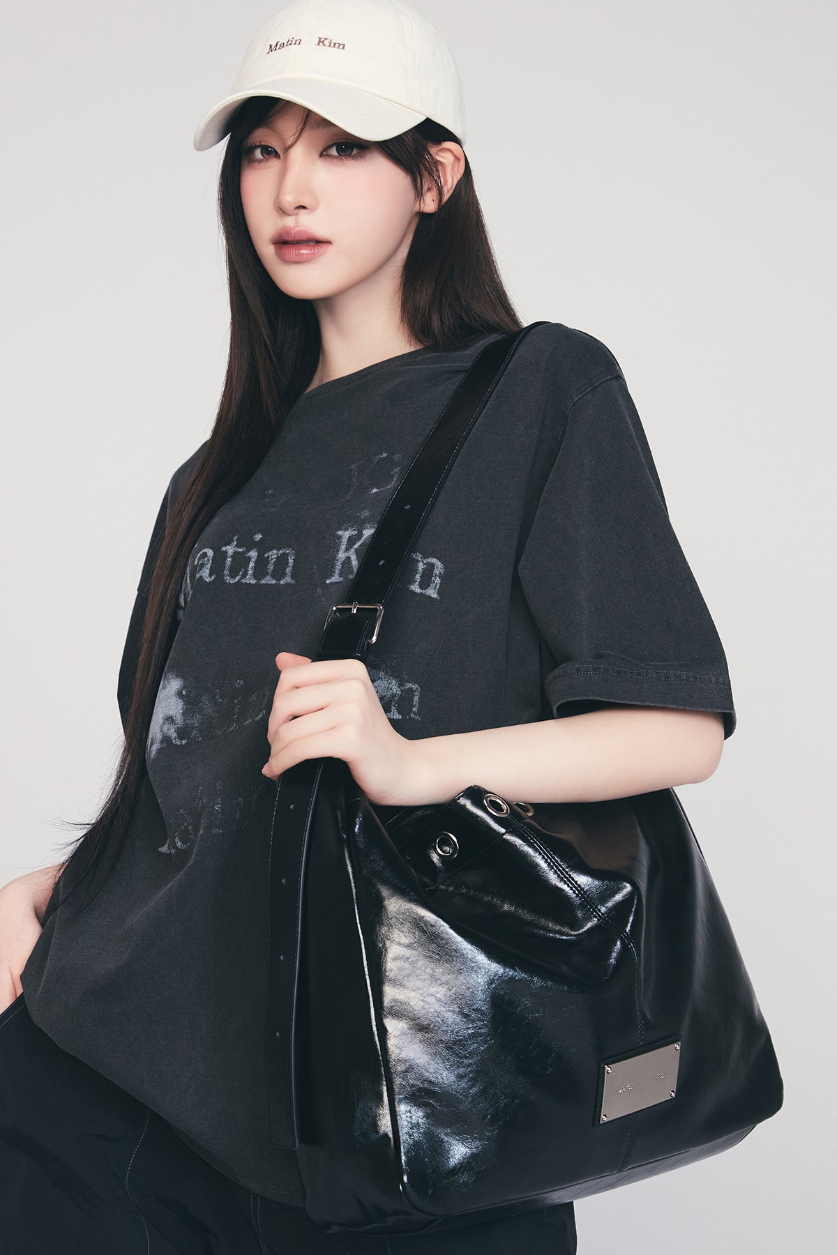 Matinkim Matin Eyelet Point Layered Big Shoulder Bag IN Black